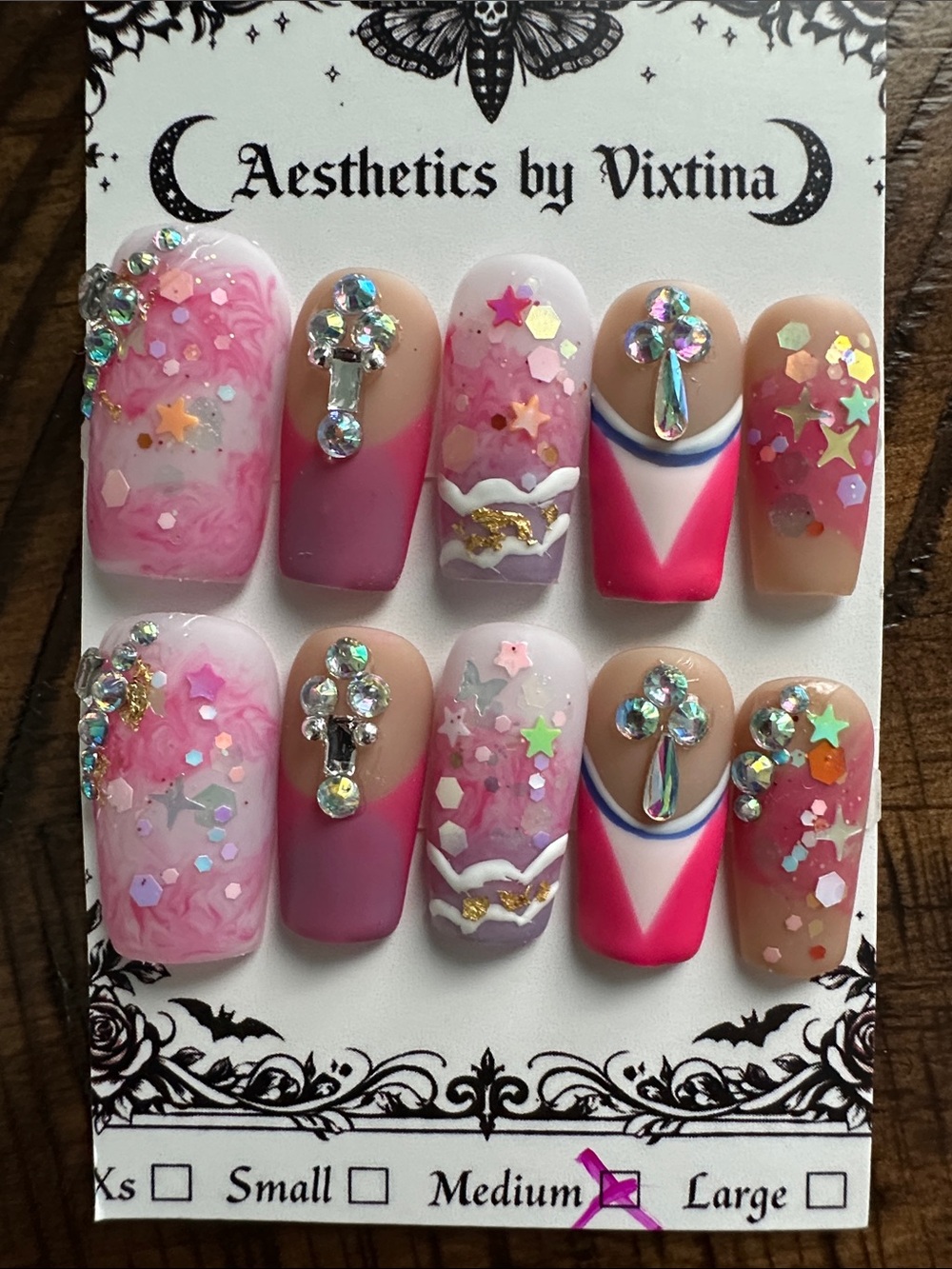 Pink Rhinestone Press-On Nail Set